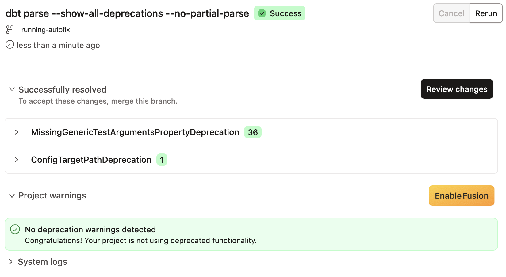 Success message when deprecations are resolved Success message when deprecations are resolved