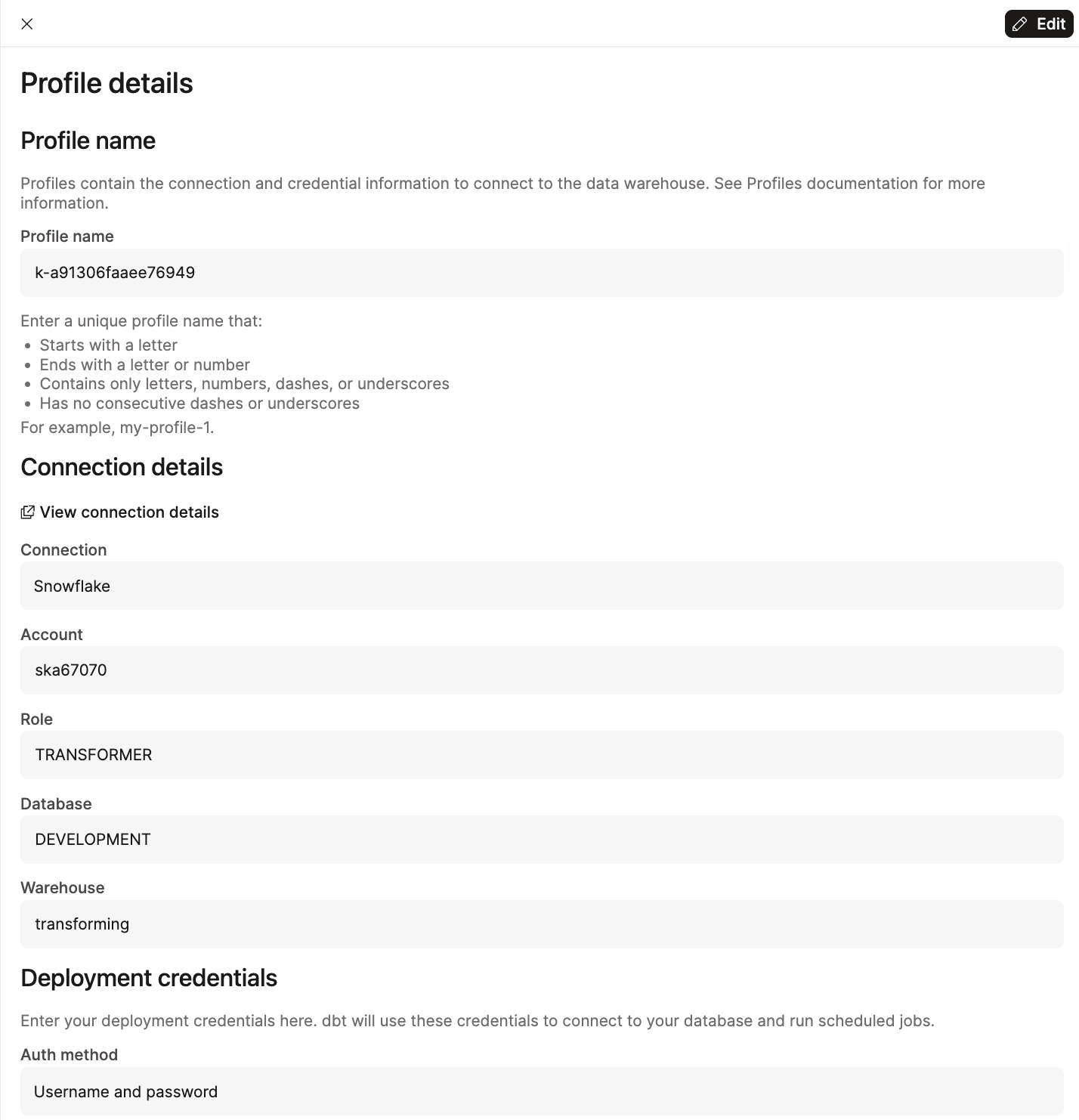 Sample of a configured profile.
