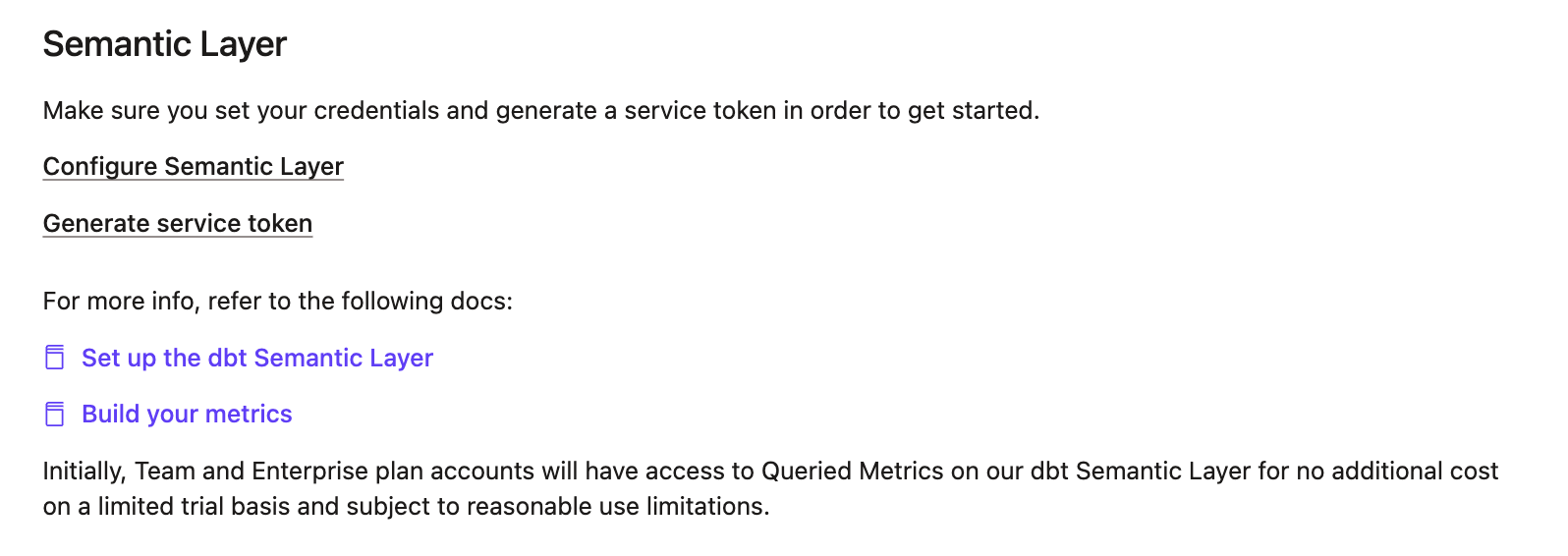 Semantic Layer section in the 'Project details' page