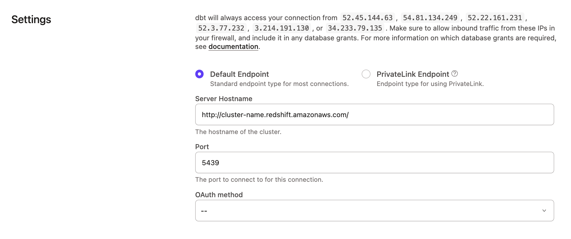 dbt - Redshift Cluster Settings dbt - Redshift Cluster Settings